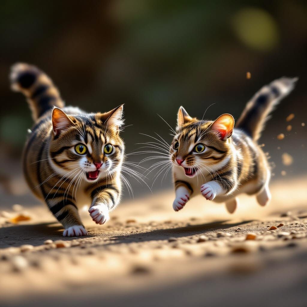 Fierce Mouse Chases Terrified Cat in Hyperrealistic Action