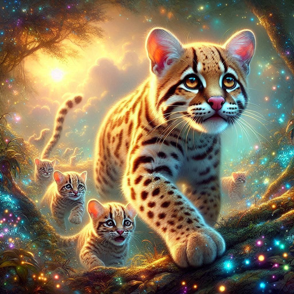 Ocelot mum and cubs