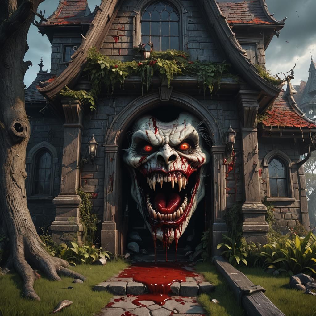 Spooky Dracula House with Slide, Matte Painting