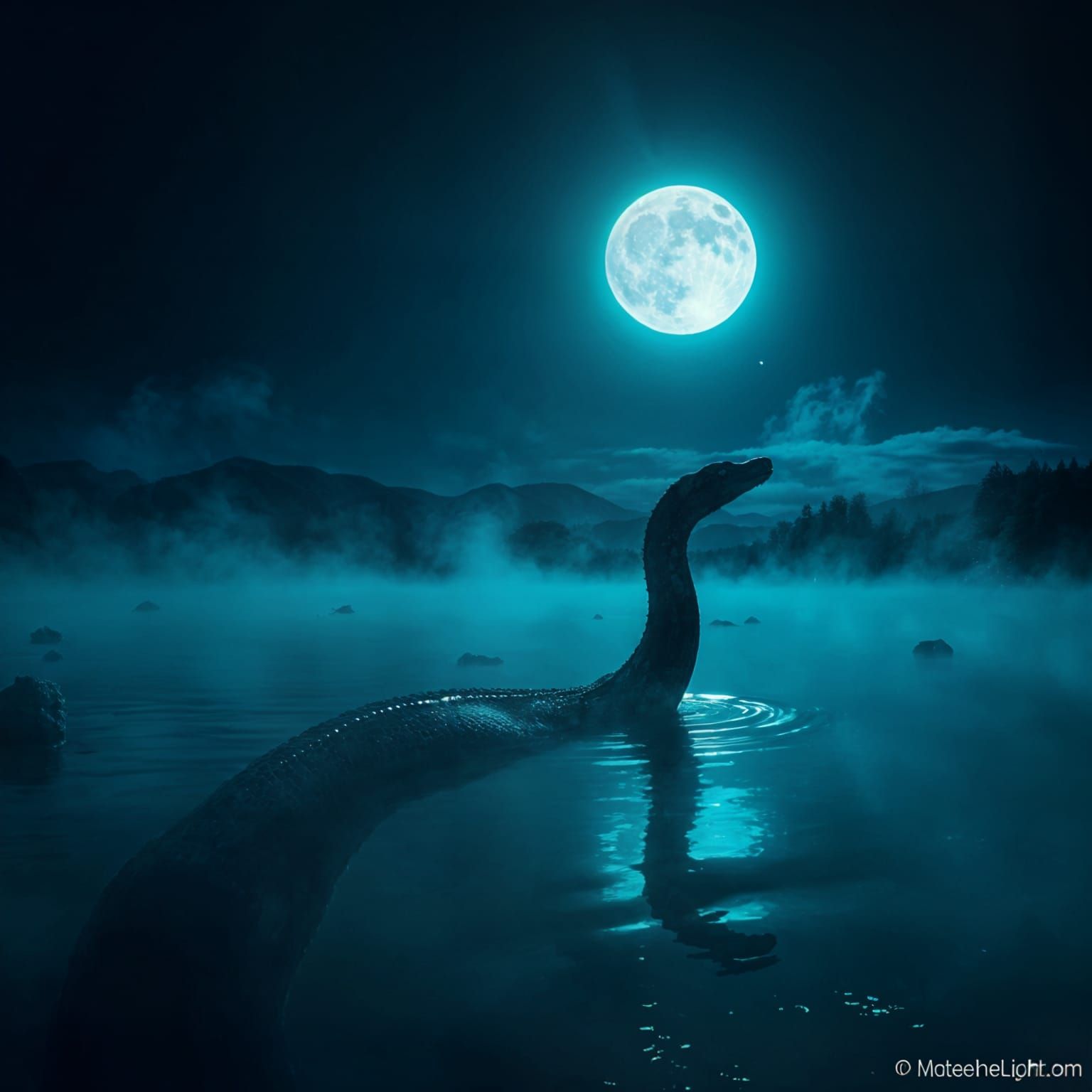 The silhouette of Nessie Backlit by a full Moon  by @Eldesh