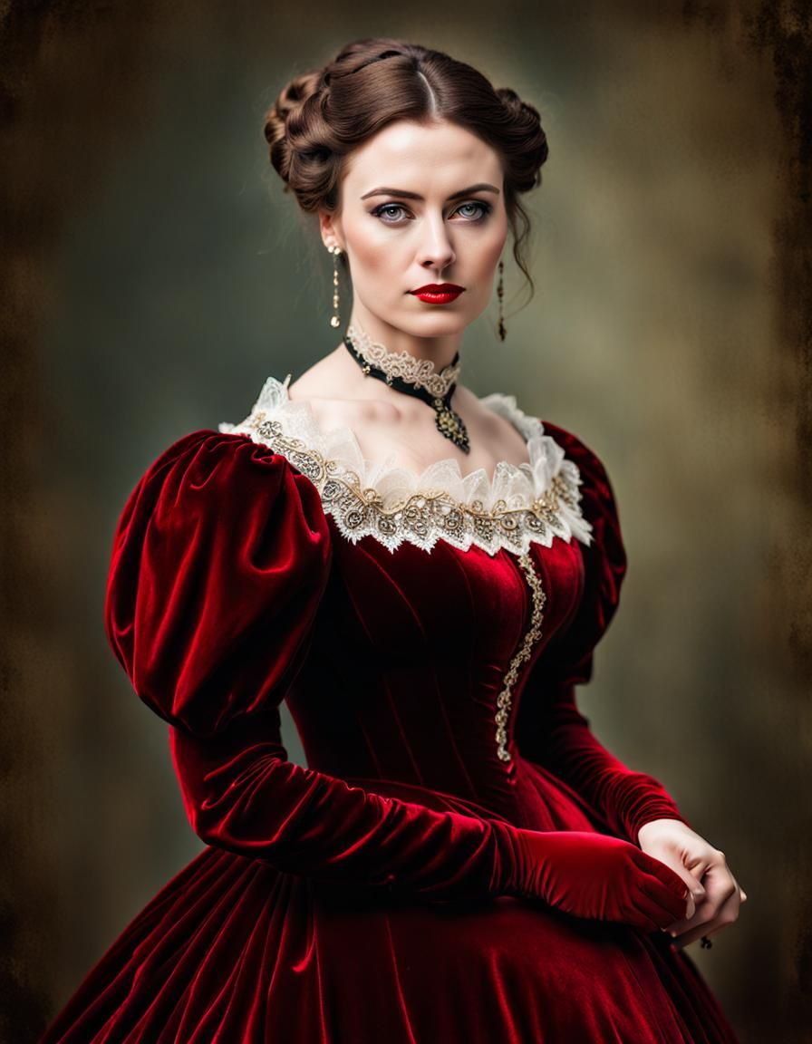 Beautiful young Victorian woman in a red velvet dress - AI Generated ...