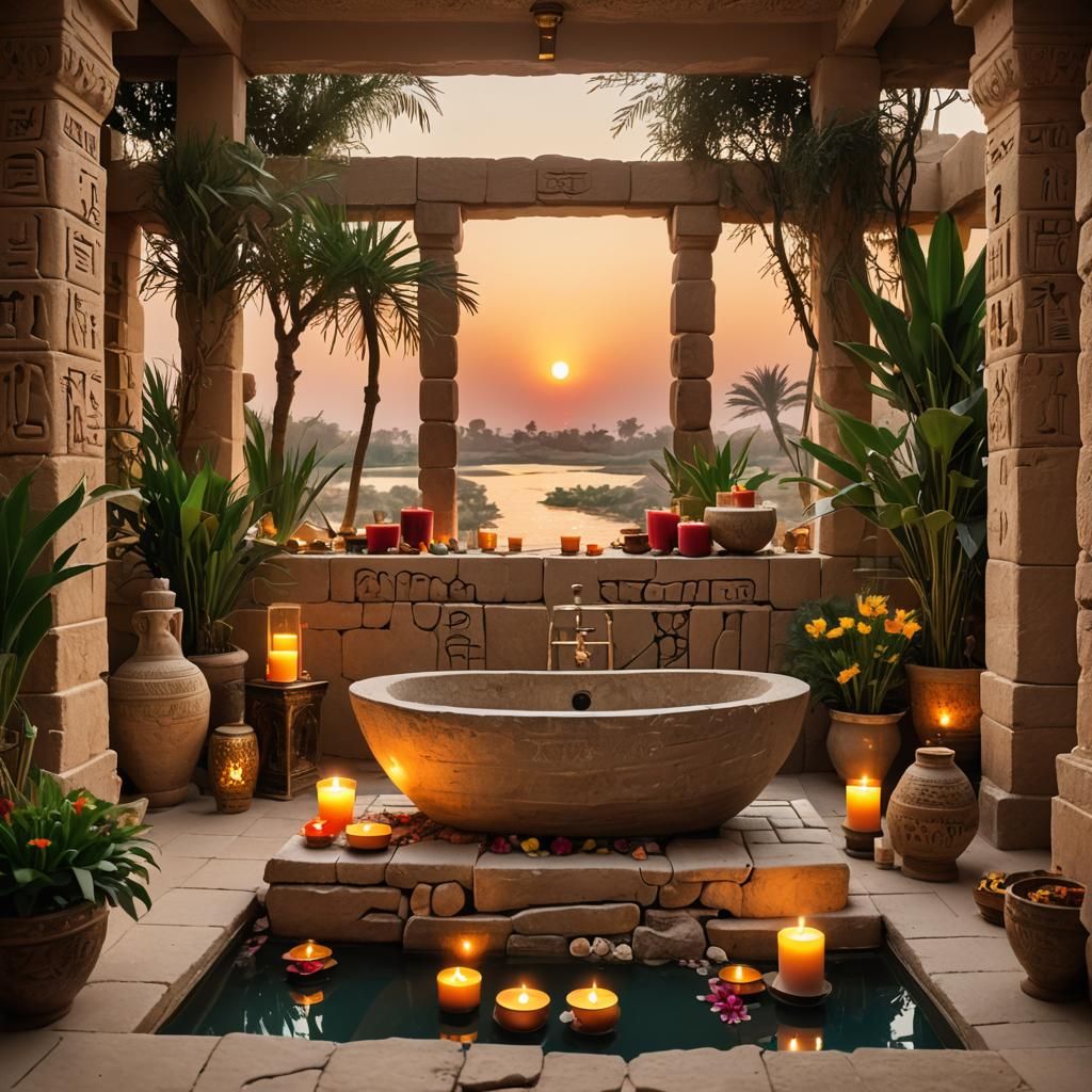 Luxury Egyptian Bathroom with Nile Sunset
