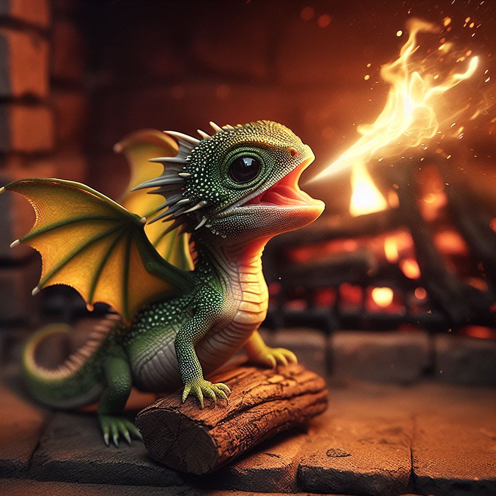 Baby Dragon lites fire