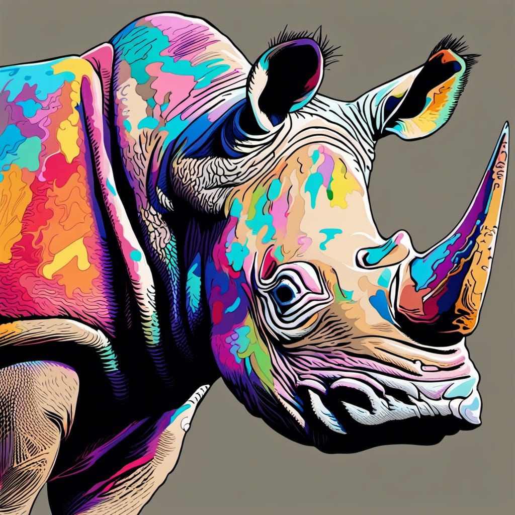 A Rhino, Colorful - Ai Generated Artwork - Nightcafe Creator