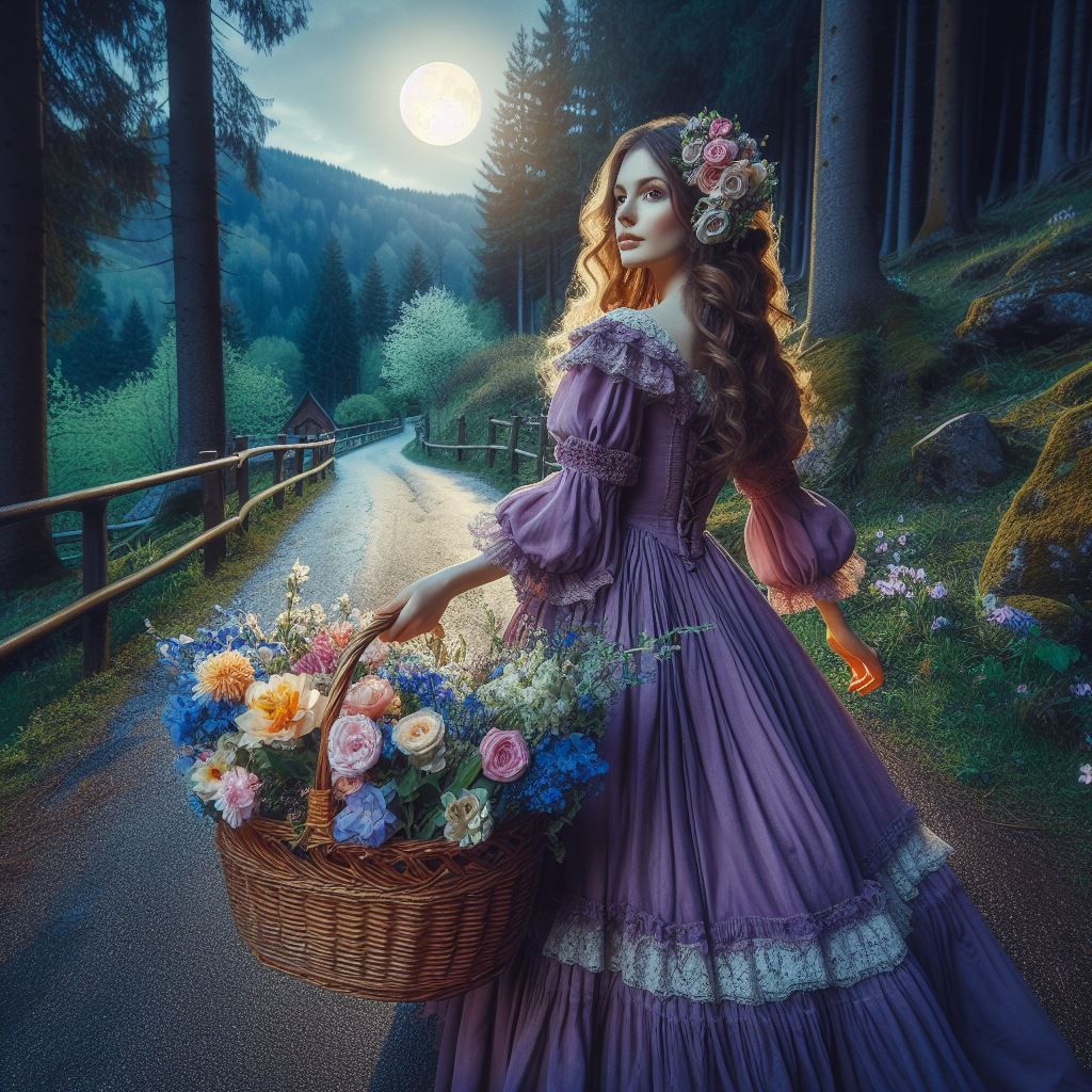 Victorian Lady Carrying Flowers