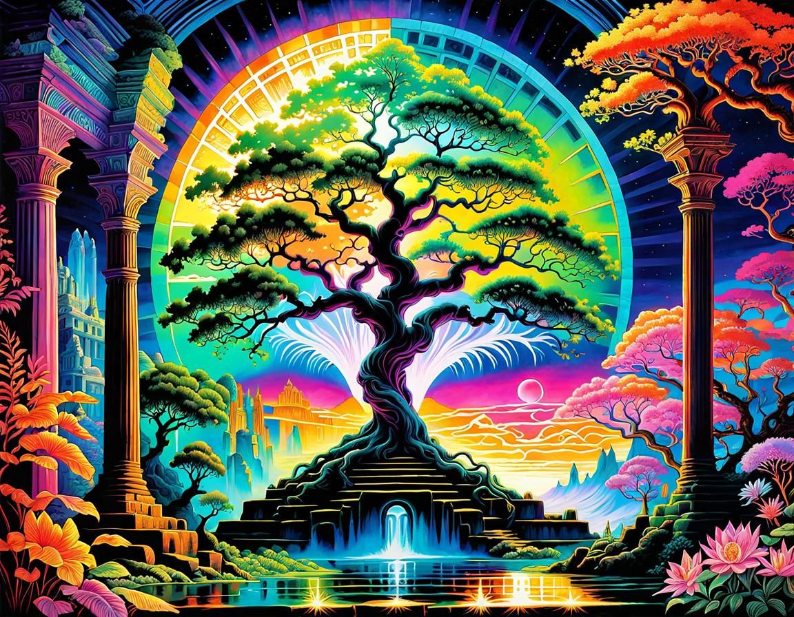 Black light epic fluorescent UV neon Tree of Life by Josephine Wall ...