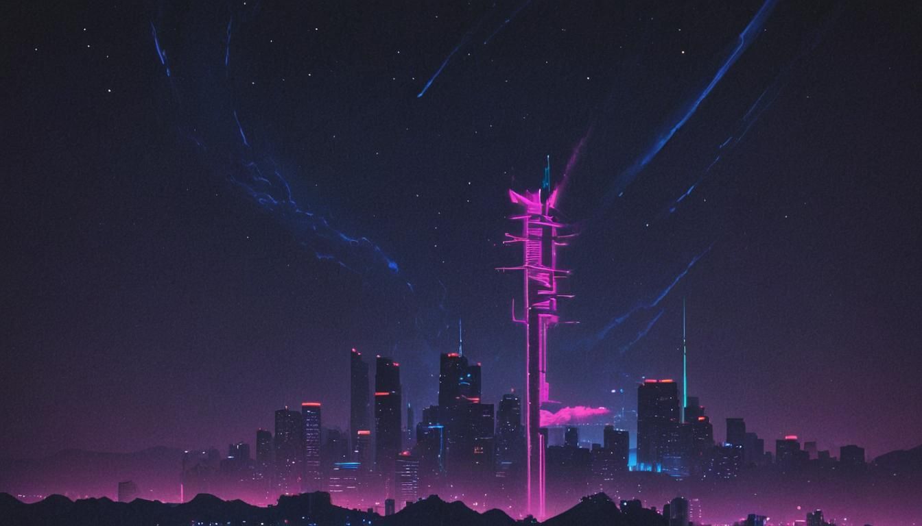 Synthwave Dreamscape in Neon Retro Style