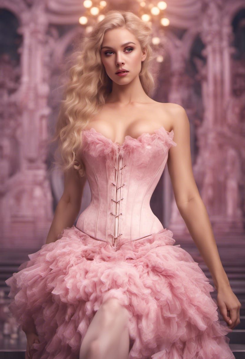 Pink corset dress long blonde hair stockings . - AI Generated Artwork -  NightCafe Creator