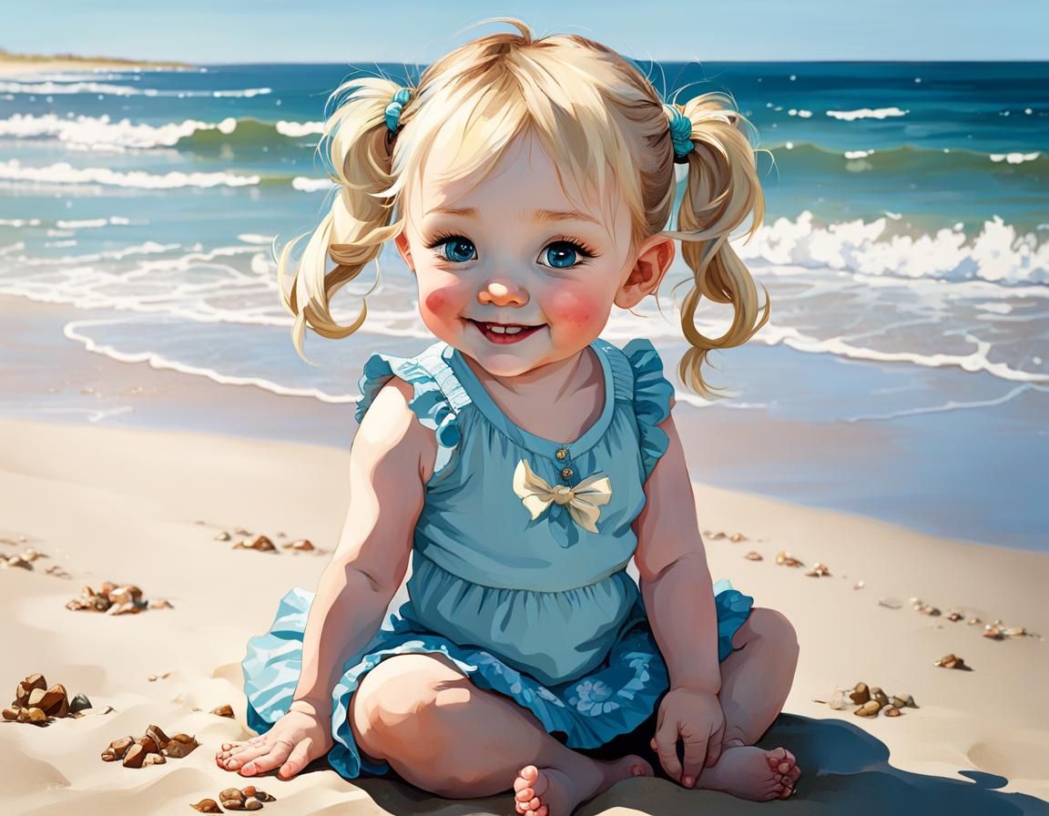 Baby girl on the beach - AI Generated Artwork - NightCafe Creator