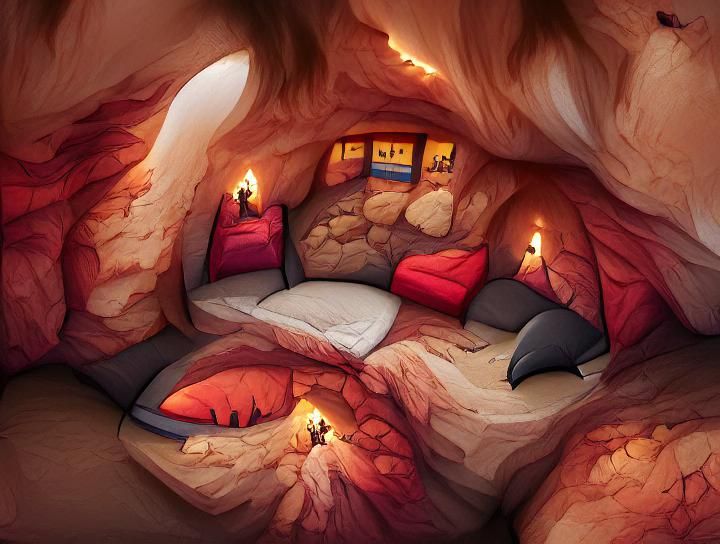 A cosy room in a cave.