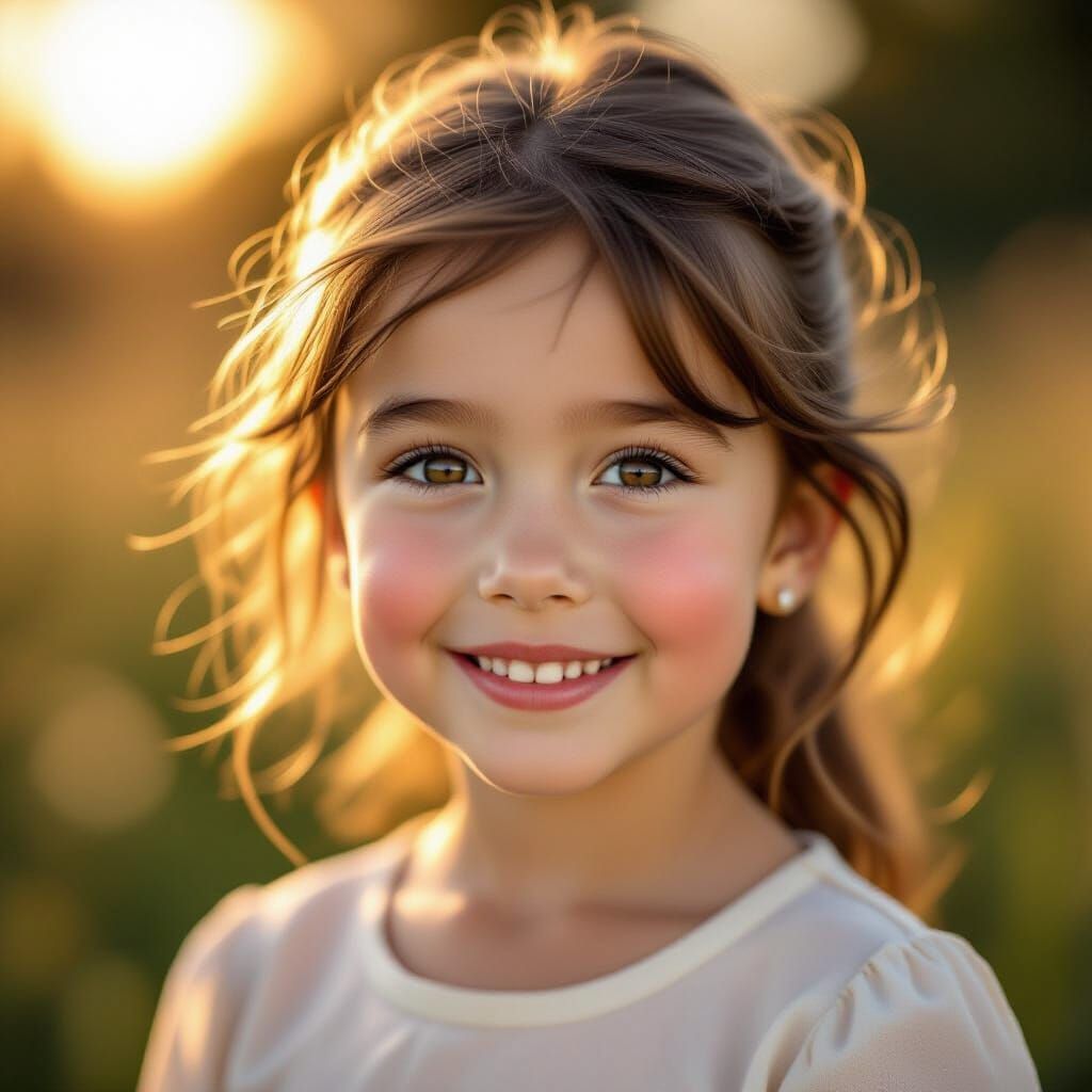 Young Girl Blushing in Golden Hour Light