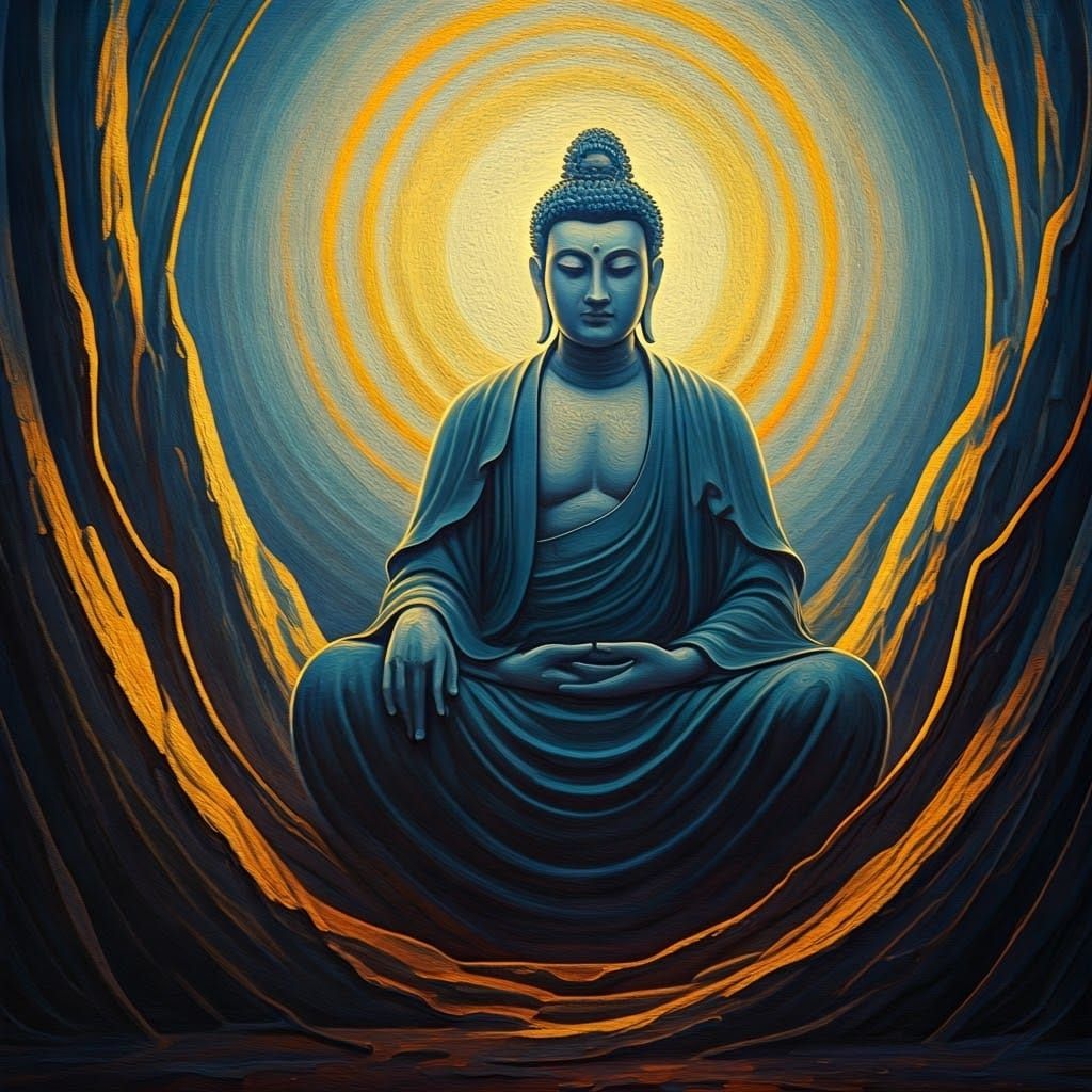 Surreal, Post-Impressionist Painting of the Bodhisattva Maha...