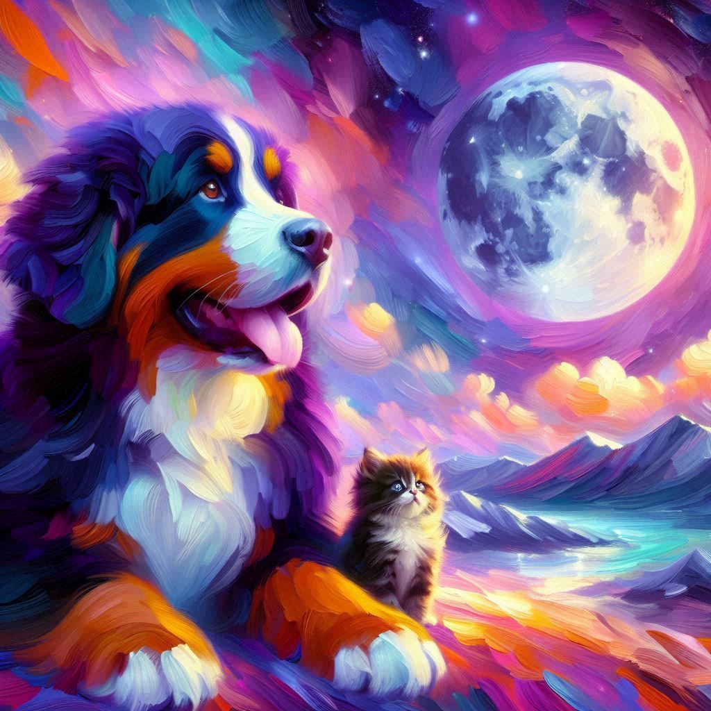 Bernese mountain dog and a kitten