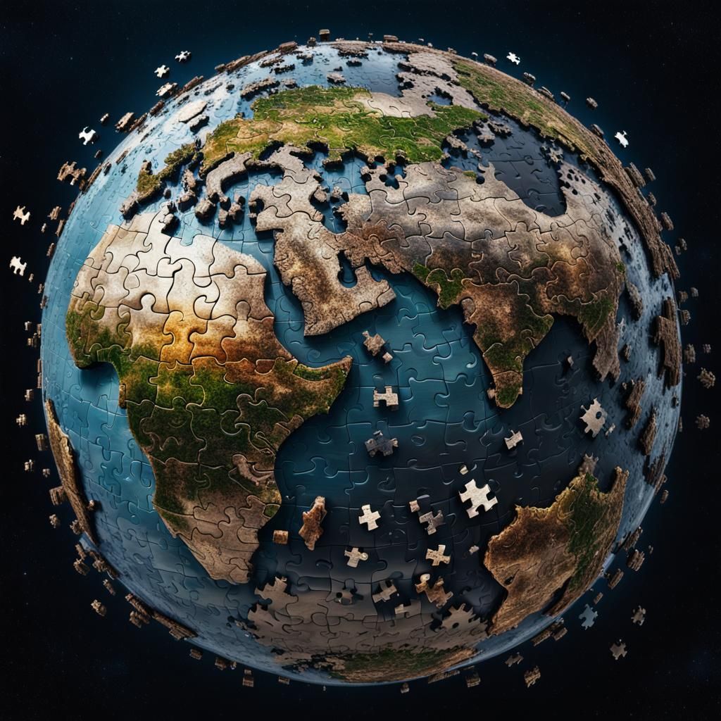 Flawless shot of a beautiful planet made of puzzle pieces, amazing jigsaw puzzle, amazing puzzle, macrophotography, ...  by @Aia
