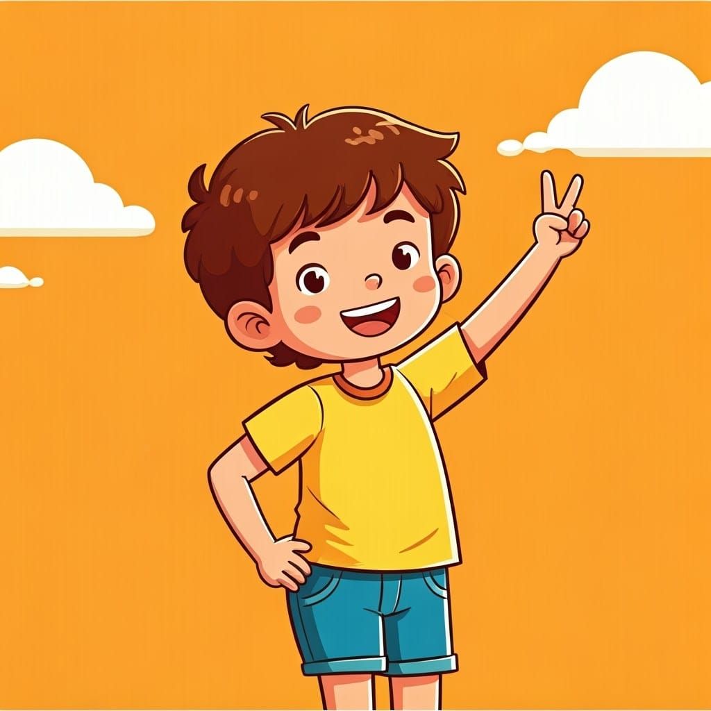 Whimsical Child Throws Peace Sign with Bright Smile