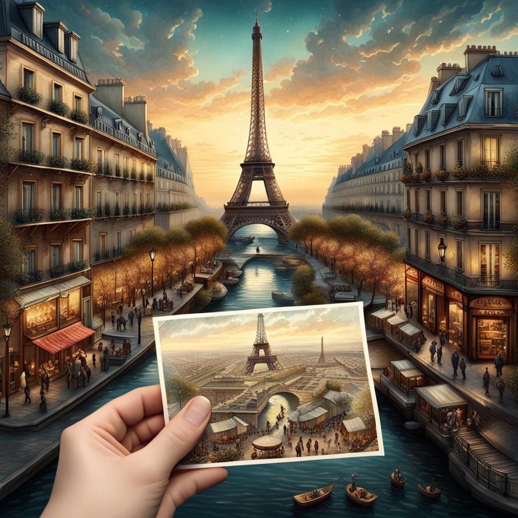 Ultrahigh definition render of a beautiful vintage postcard from Paris