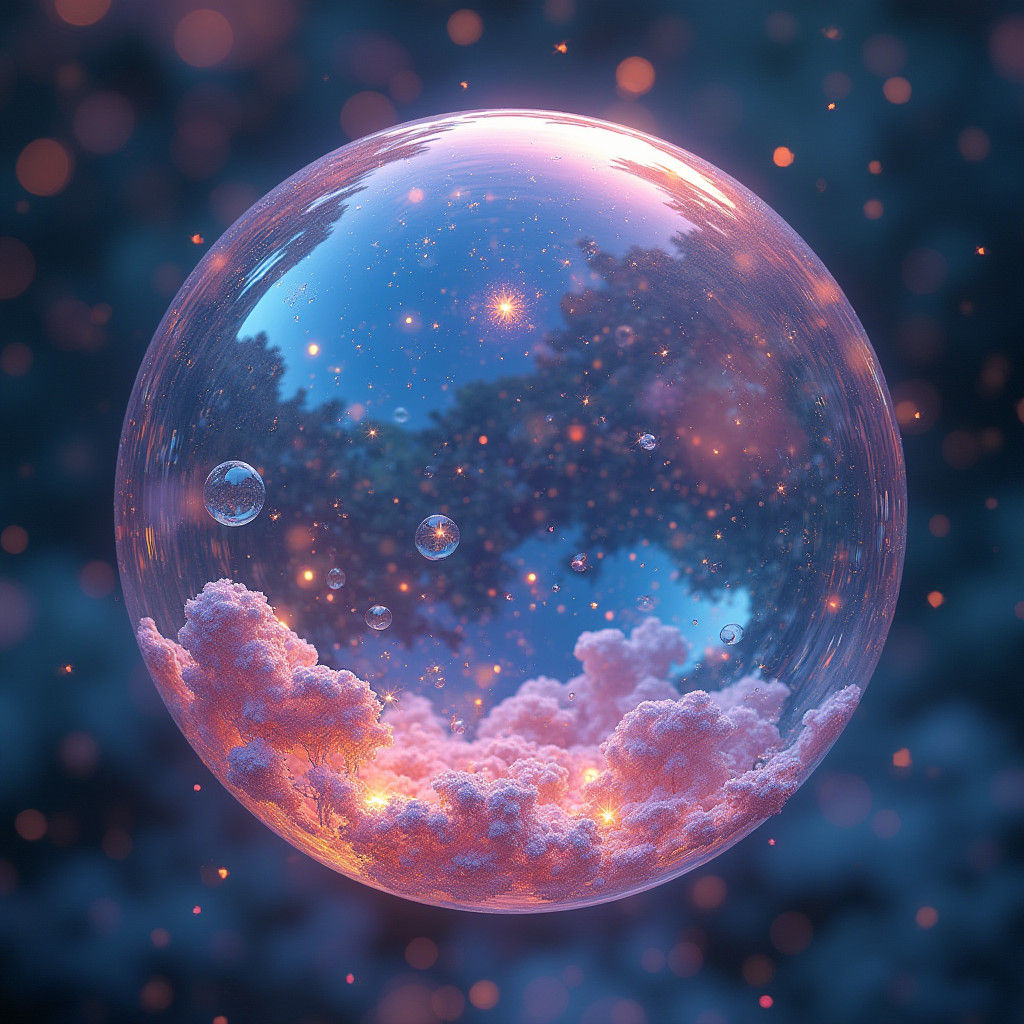 Iridescent Soap Bubble Reflecting a Dreamlike World