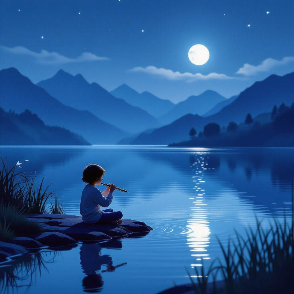 Flute Melody by the Moonlit Lakeside