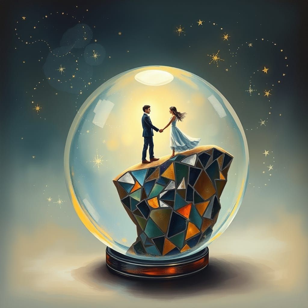 Mystical Couple in a Bottle: Semi-Abstract Painting