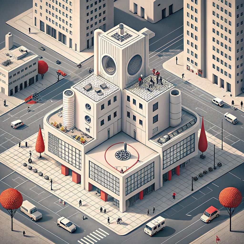 Geometric Futurism in Bauhaus Style Cityscape