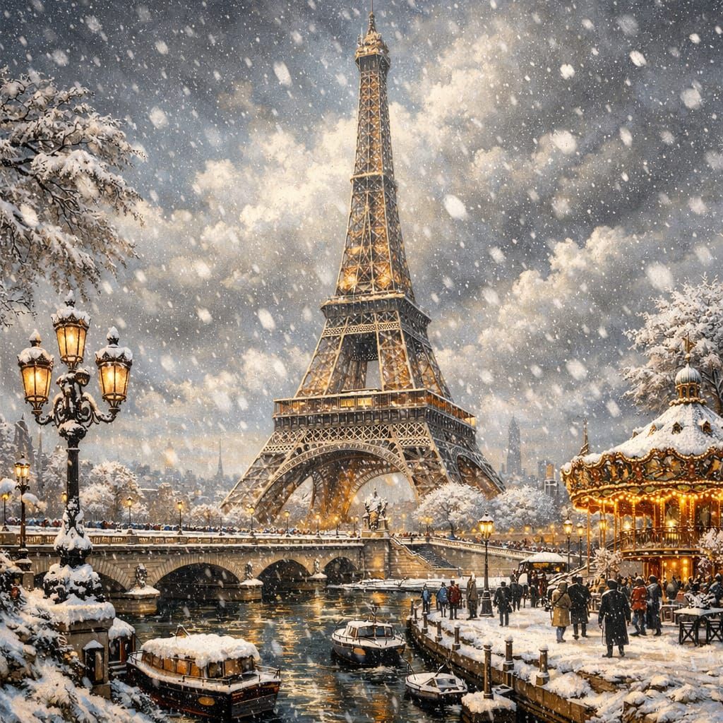 Eiffel Tower in the snow, 5 likes  by @Al_in_Tanzania