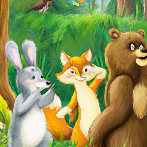 Cute forest animals talking in a group