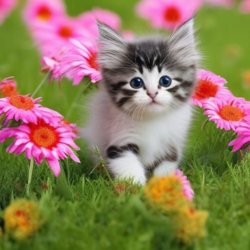 Kitten in Flowers - AI Generated Artwork - NightCafe Creator