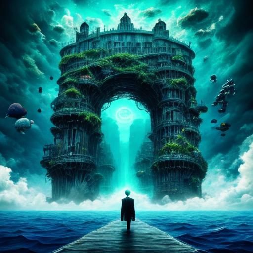  <lora:SURREALCORE-gullyDJ:1.0> A door standing alone in the middle of an endless ocean