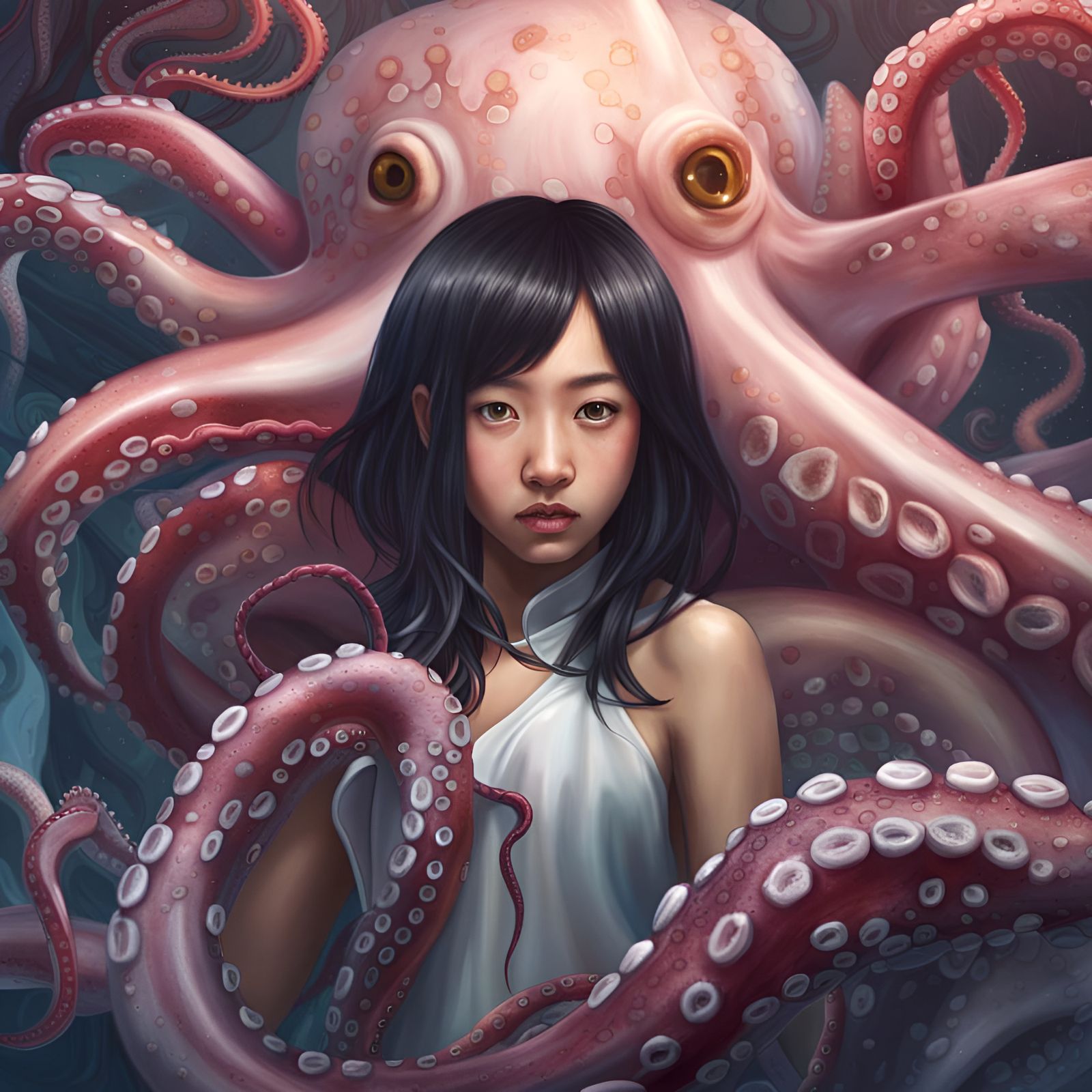 Beautiful Asian girl and large octopus - AI Generated Artwork ...