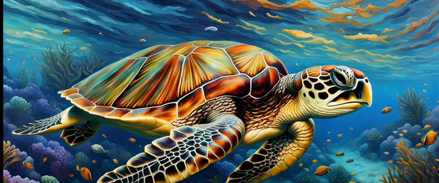 Beautiful sea turtle swimming in the ocean, intricately detailed, 8k ...