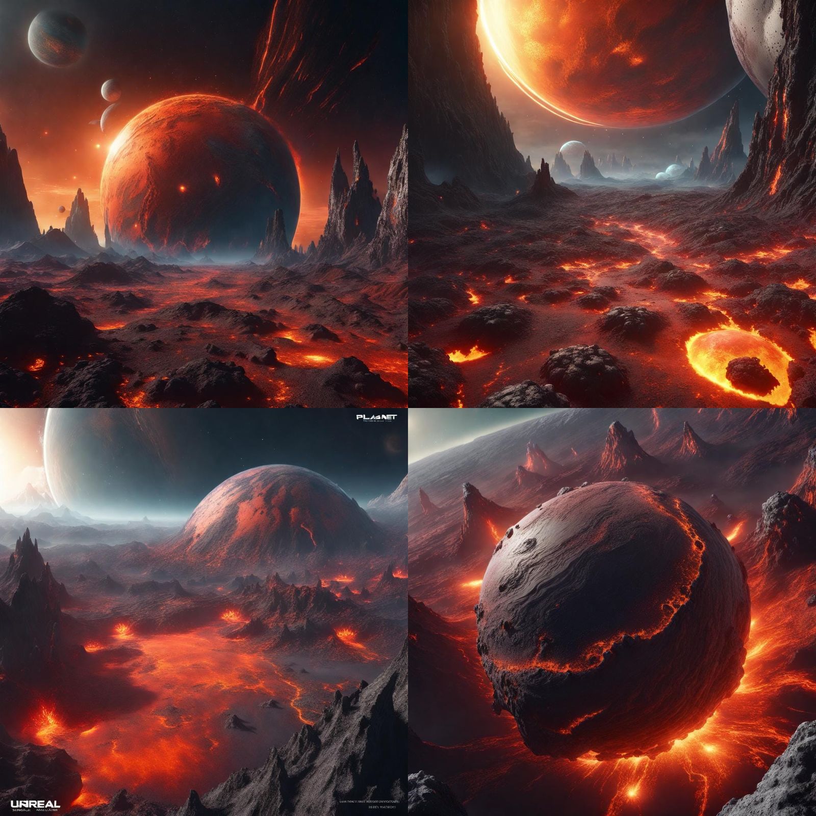 A planet riddled with volcanic activity, from orbit, shuttle...