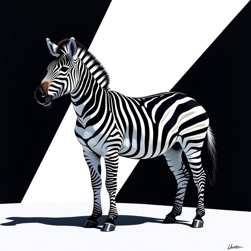 Zebra in Dramatic Lighting, Conceptual Art Style