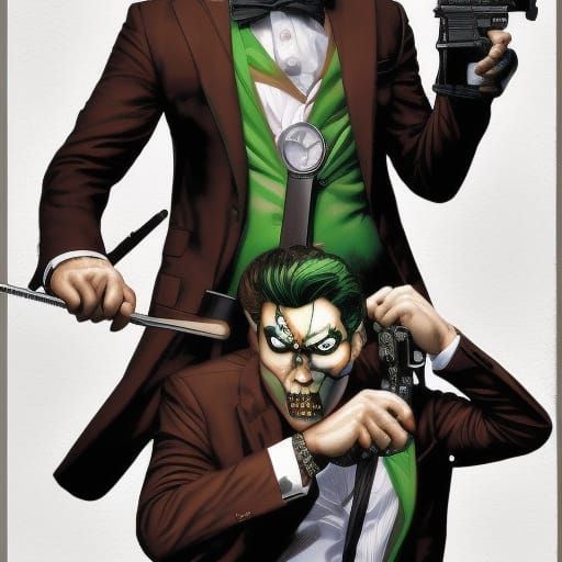 Jacksepticeye as Two-Face in a fine suit with gun