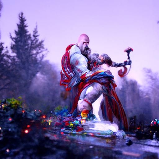 kratos killing zeus ethereal fantasy hyperdetailed mist Thom...