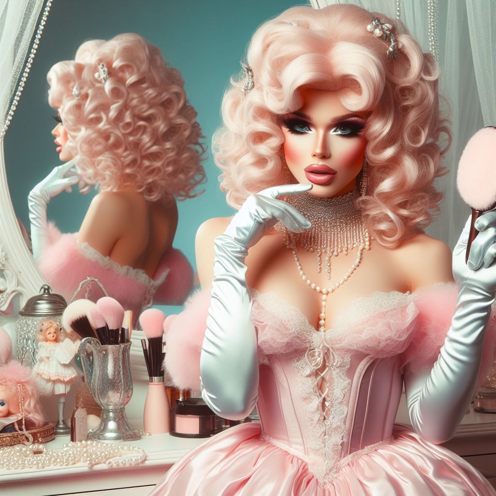 Satin Wonderland of Sissy Dresses and Wigs and Gloves and Ma...