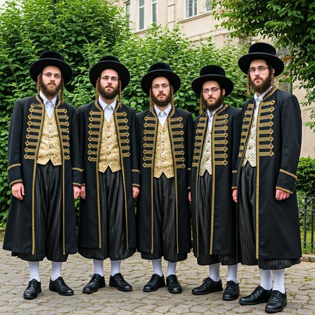 Haredi Men in Baroque-Inspired Attire, 20th-Century Setting