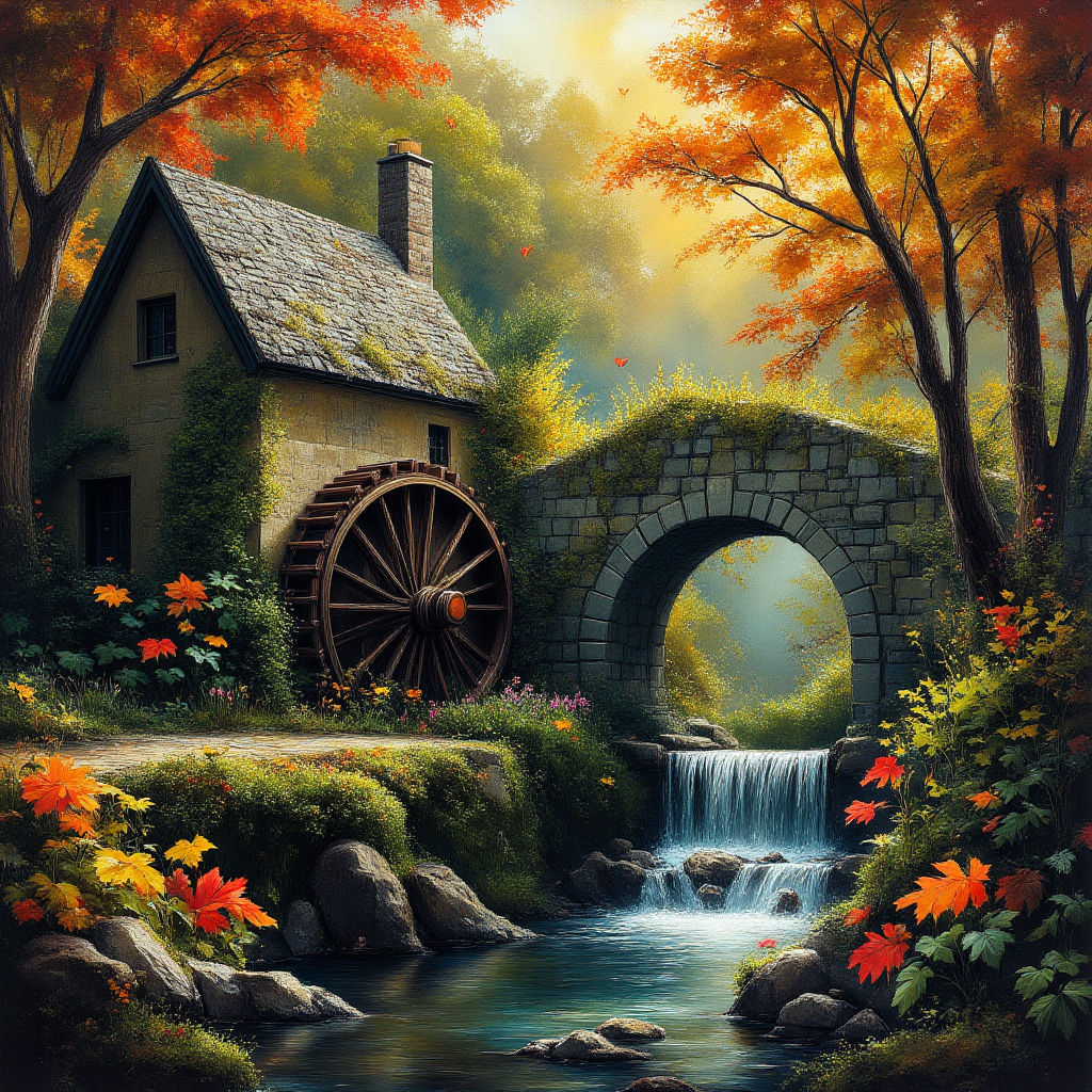 Crooked Waterwheel in the river