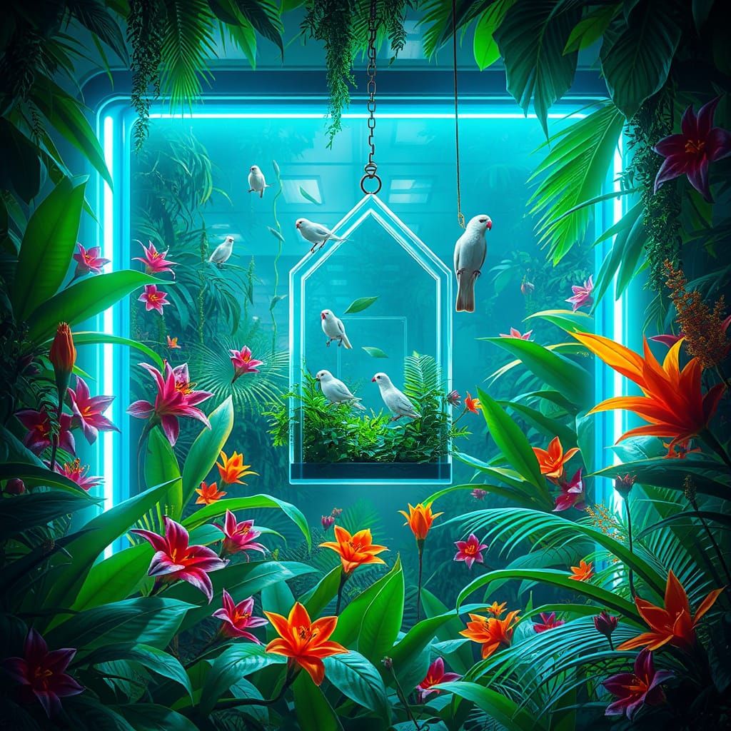 Futuristic Birdhouse Reclaimed by Jungle, Retro-Futurism