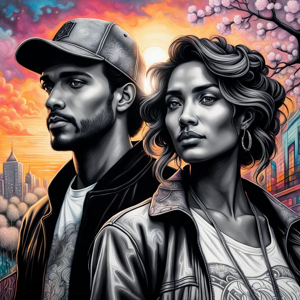 Young modern couple at a graffiti wall