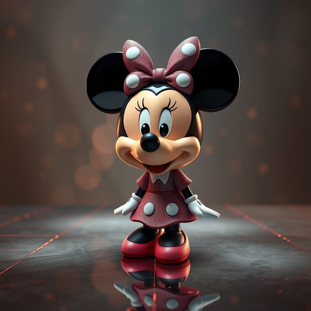 Hyper-Realistic Chibi Minnie Mouse Doll in Neon Wonderland