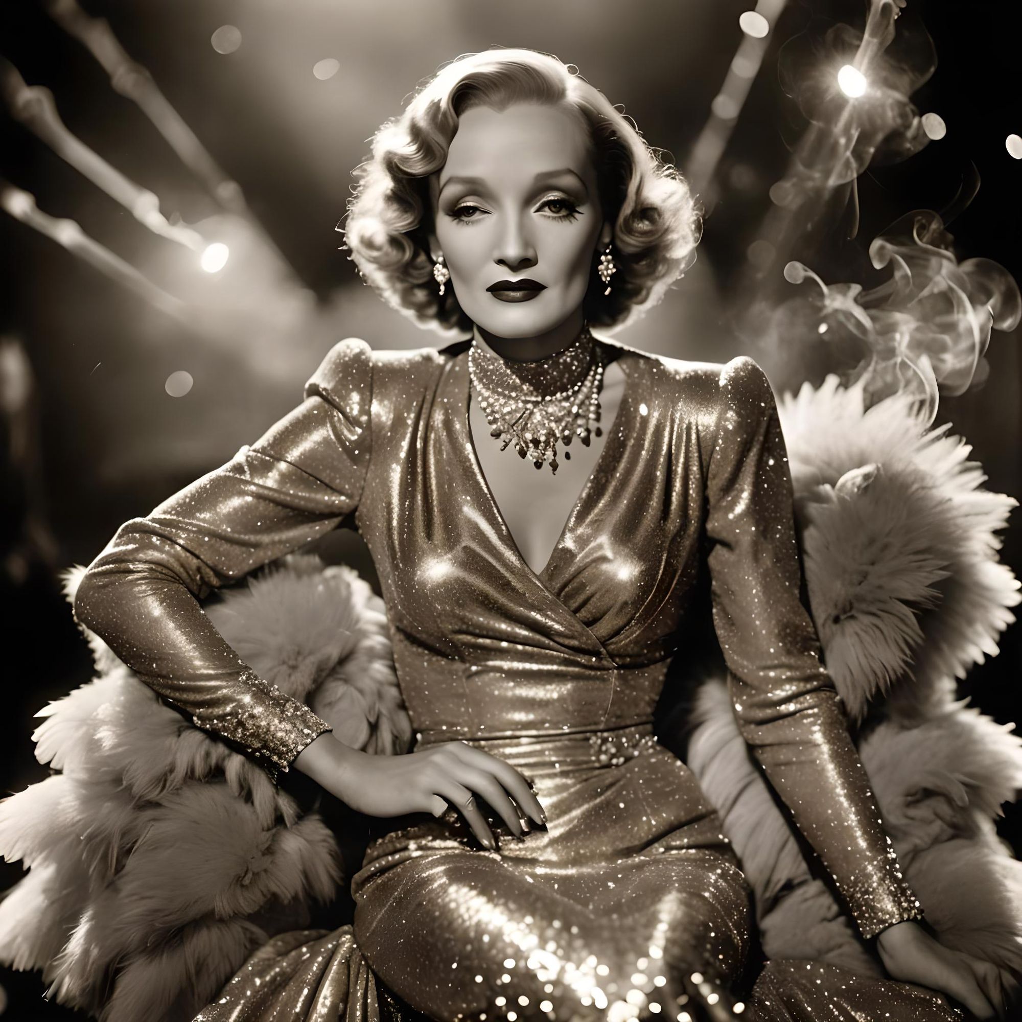 A epic masterpiece, perfectly accurate, vivid, dynamic, cinematic, highly detailed,  high quality, precise hphoto of Marlene Dietrich in the...