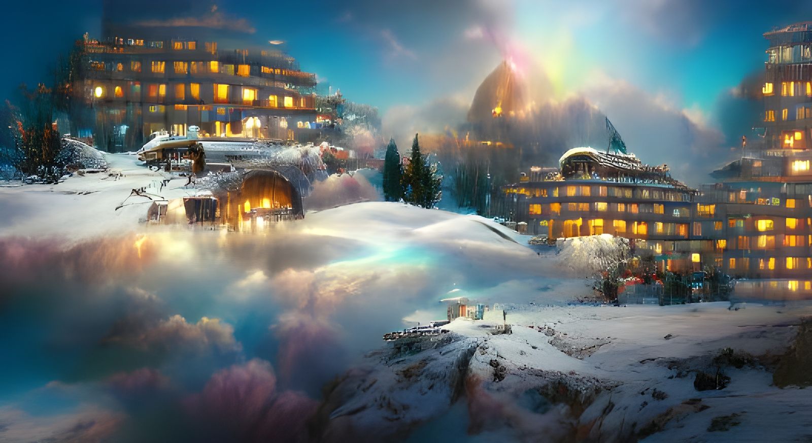 Hotel on a snow covered Mountain