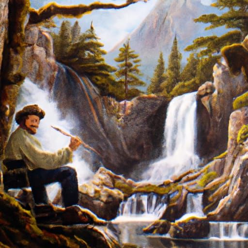 Bob Ross paints a waterfall