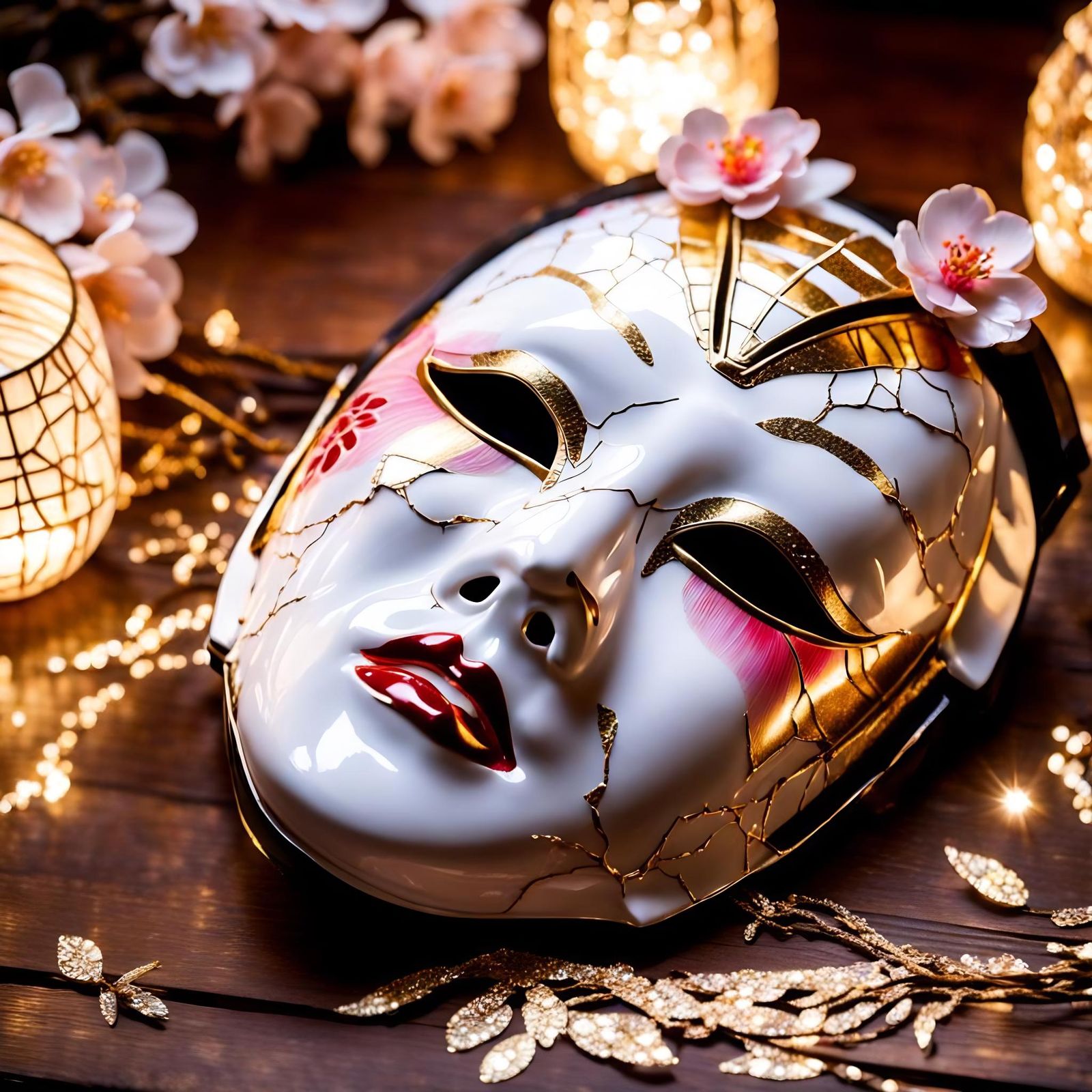 Ancient Japanese Mask Repaired with Kintsugi