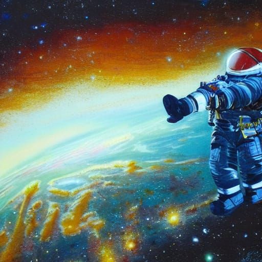 Surreal Astronaut in Vibrant Space Scene, Inspired by Greg R...