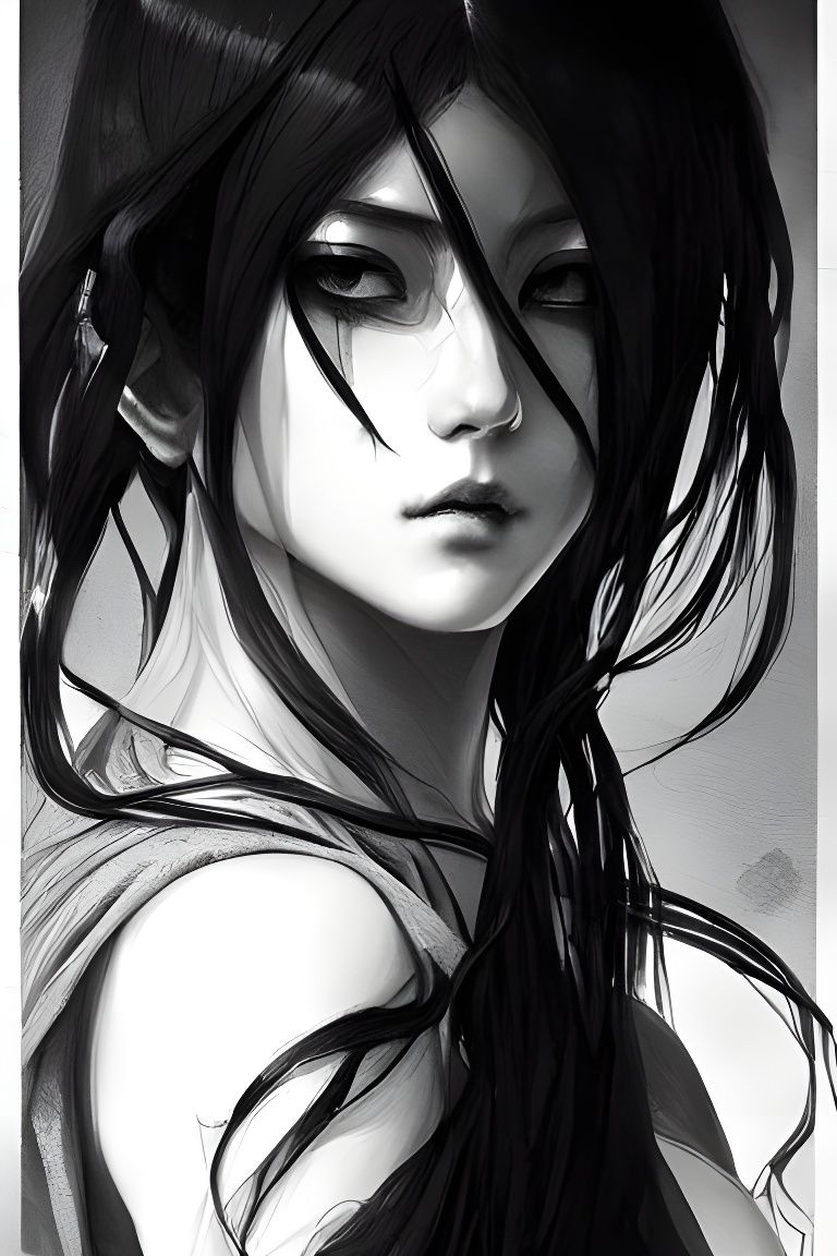 Mythological Goddess in Black and White Robes