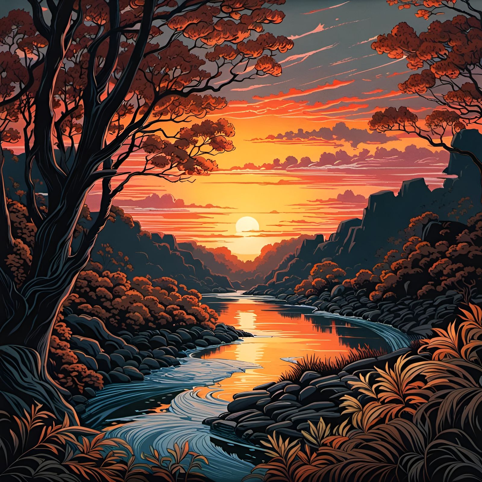 Sunset over a river  by @Chirminth