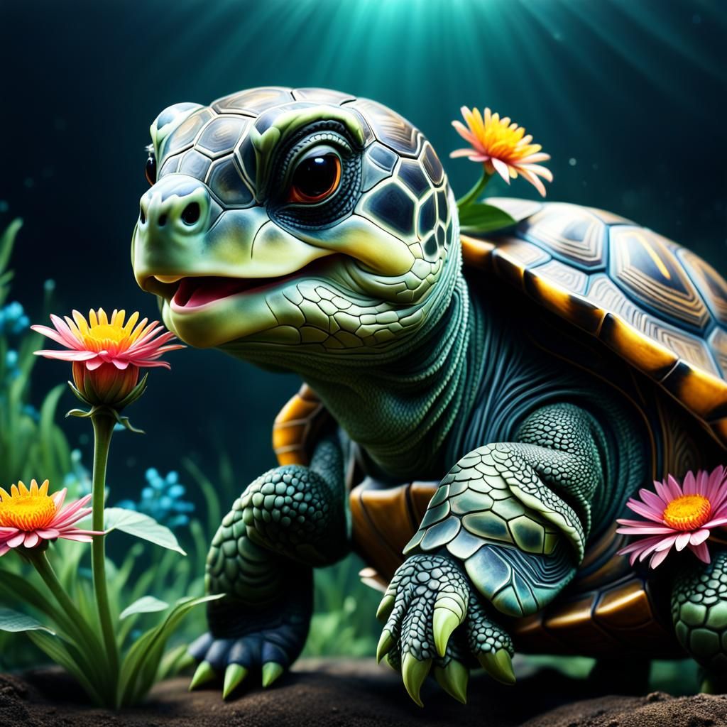 Turtle loves to smell the flowers - AI Generated Artwork - NightCafe ...