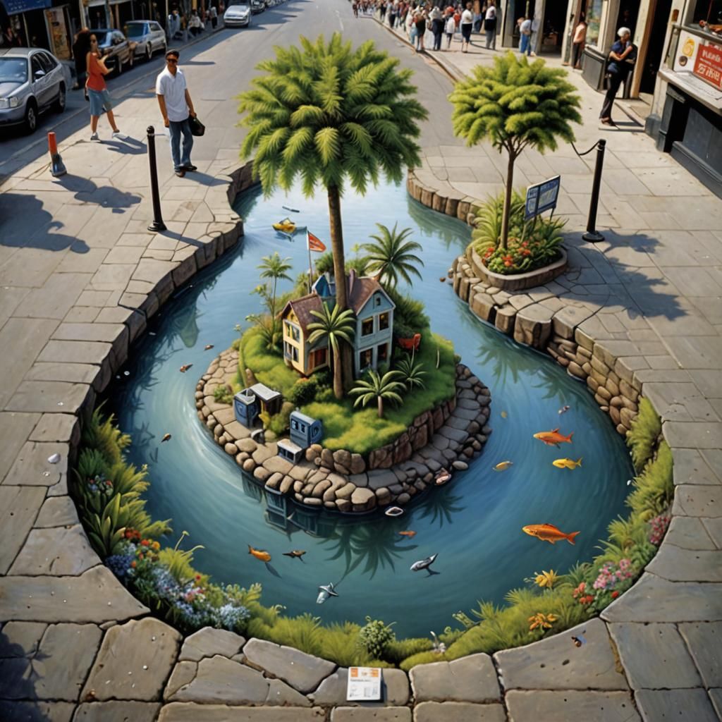surreal island oasis art