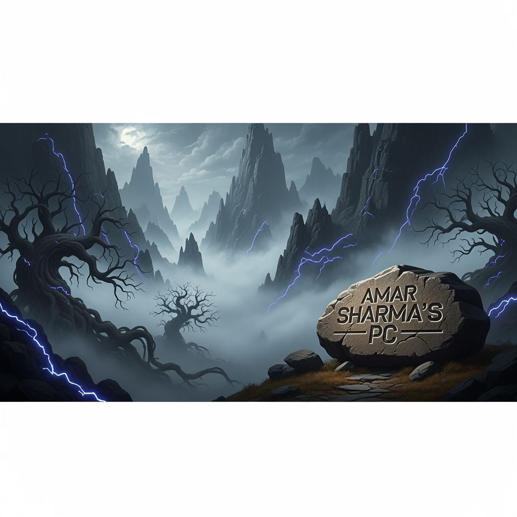 create  dark walpaper with size 1920x1080 px , you can rest of things as your choice. and  Write "Amar Sharma's PC ", no human should be in ...